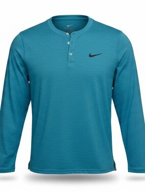 Nike Dri-FIT Henley Long Sleeve Shirt Mens XL Blue Athletic Performance